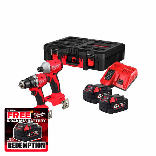 Milwaukee M18 BLPP2D3-502P 18V Brushless Twinpack with 2x 5.0Ah Battery, Fast Charger & Packout Case