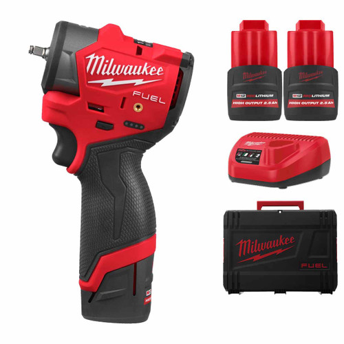 Milwaukee M12 FSCIWF14-252X FUEL™ ¼″ Sub-Compact Impact Wrench with Friction Ring with 2x 2.5Ah Battery, Charger & Kitbox