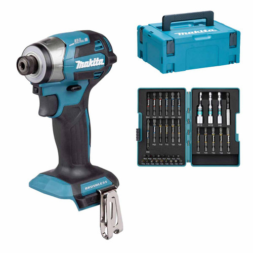Makita DTD173ZJX2 18V Cordless Brushless Impact Driver with E-26179 Impact Premier Torsion Bit Set (38 Pieces) & Makpac Case