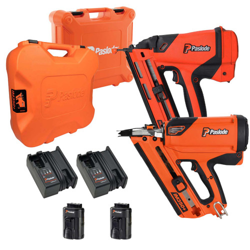 Paslode IM350+ 1st Fix Framing Nailer & IM65A Second Fix Angled Brad Nailer with 2x 2.1Ah Batteries