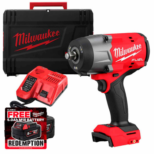 Milwaukee M18FHIW2F12-501X 18V FUEL 1/2" High Torque Friction Ring Impact Wrench with 1x 5.0Ah Batteries