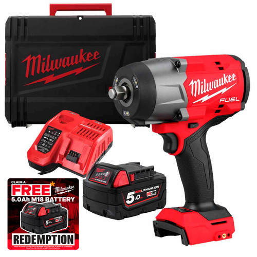 Milwaukee M18FHIW2F12-501X 18V FUEL 1/2" High Torque Friction Ring Impact Wrench with 1x 5.0Ah Batteries