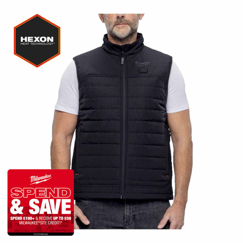 Milwaukee M12HPVBL3-0 12V HEXON Black Heated Puffer Vest
