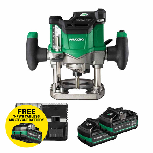 HiKOKI M3612DA 36V Brushless 1/2" Variable Speed Router with 2x 4.0Ah Tabless Batteries and Charger