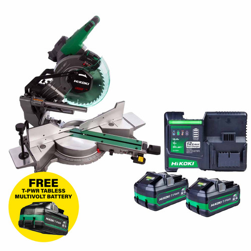 HiKOKI C3610DRA 36V MultiVolt 254mm Mitre Saw with 2x 4.0Ah Tabless Batteries and Charger