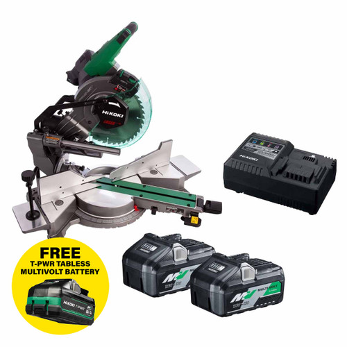 HiKOKI C3610DRA 36V MultiVolt 254mm Mitre Saw with 2x 2.5Ah Batteries and Charger