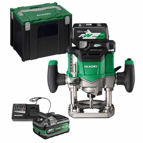 HiKOKI M3612DA MultiVolt 36V Brushless 1/2" Variable Speed Router with 2x 2.5Ah MultiVolt Batteries, Charger  & Case