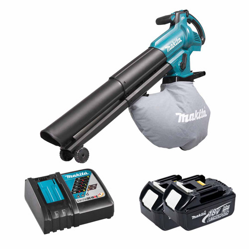 Makita DUB187Z 18V LXT Brushless Blower / Vacuum with 2x 3.0Ah Batteries & Fast Charger