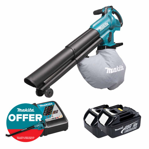 Makita DUB187Z 18V LXT Brushless Blower / Vacuum with 2x 3.0Ah Batteries & Fast Charger