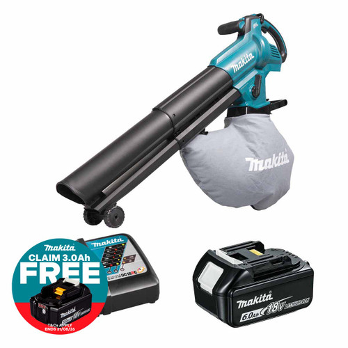 Makita DUB187Z 18V LXT Brushless Blower / Vacuum with 1x 6.0Ah Battery & Fast Charger