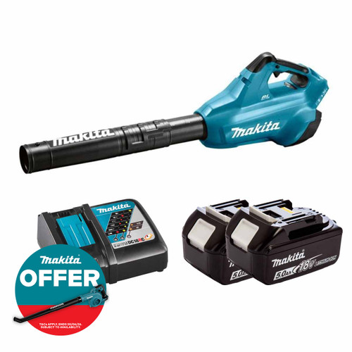 Makita DUB362Z LXT Twin 18V Brushless Blower with 2x 5.0Ah Batteries & Fast Charger