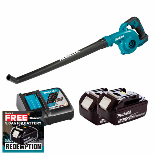 Makita DUB186Z LXT 18V Cordless Blower with 2x 5.0Ah Batteries & Fast Charger