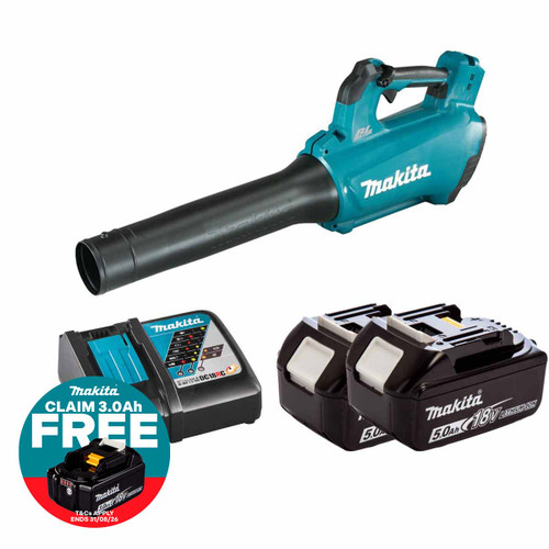 Makita DUB184Z 18V LXT Cordless Brushless Blower with 2x 5.0Ah Batteries & Fast Charger