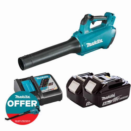 Makita DUB184Z 18V LXT Cordless Brushless Blower with 2x 5.0Ah Batteries & Fast Charger