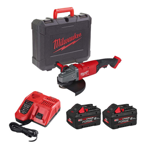 Milwaukee M18FLAG230XPDB-802X 18V FUEL™ 230mm Cordless Breaking Grinder with Paddle Switch with 2x 8.0Ah Batteries & Fast Charger