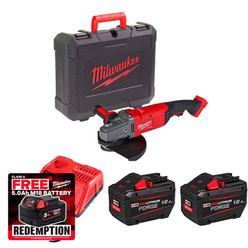 Milwaukee M18FLAG230XPDB-122X 18V FUEL™ 230mm Cordless Breaking Grinder with Paddle Switch with 2x 12.0Ah Batteries & Fast Charger