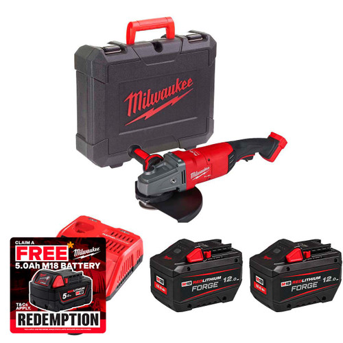 Milwaukee M18FLAG230XPDB-122X 18V FUEL™ 230mm Cordless Breaking Grinder with Paddle Switch with 2x 12.0Ah Batteries & Fast Charger