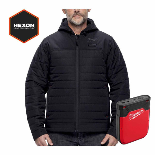 Milwaukee M12HJBL6-0 12V HEXON Black Heated Puffer Jacket with Heated Gear Power Source