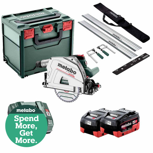 Metabo KT 18 LTX 66 BL 18V Cordless Plunge Cut Circular Saw with 2x 8.0Ah LiHD Batteries, Guide Rail Kit, Charger & metaBOX