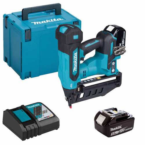 Makita DBN601RTJ 18V LXT Brushless Straight Finishing Nailer with 2x 5.0Ah Batteries, Charger & Makpac Case