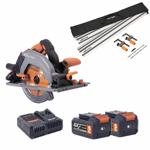 Evolution R185CCSX-Li Brushless 18V Li-Ion EXT 185mm Circular Saw with 2x 5.0Ah Batteries, 2800mm Circular Saw Track & Fast Charger