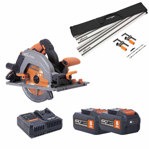 Evolution R185CCSX-Li Brushless 18V Li-Ion EXT 185mm Circular Saw with 2x 8.0Ah Batteries, 2800mm Circular Saw Track & Fast Charger