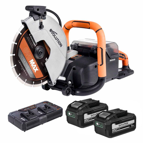 Evolution R260DCT-Li Twin 18V Cordless Brushless 260mm Disc Cutter with 2x 8.0Ah Batteries & Dual Port Fast Charger