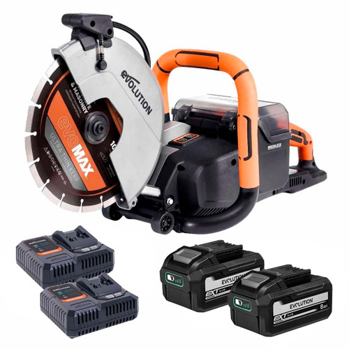 Evolution R260DCT-Li Twin 18V Cordless Brushless 260mm Disc Cutter with 2x 8.0Ah Batteries & Single Port Fast Charger