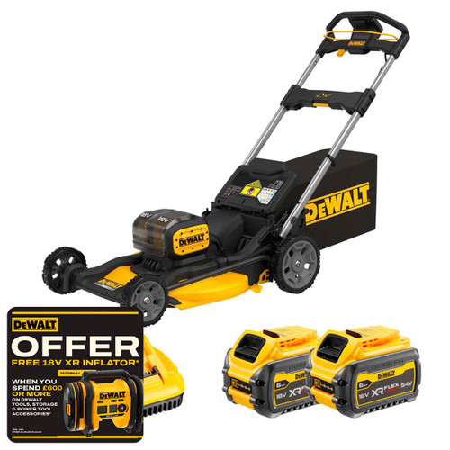 DeWalt DCMWP134T2 Twin 18V XR Next Generation 48cm Brushless Push Lawn Mower with 2x 6.0Ah FlexVolt Batteries & Charger