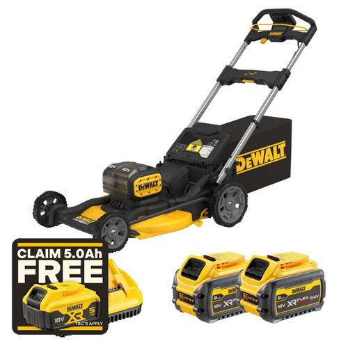 DeWalt DCMWP134T2 Twin 18V XR Next Generation 48cm Brushless Push Lawn Mower with 2x 6.0Ah FlexVolt Batteries & Charger