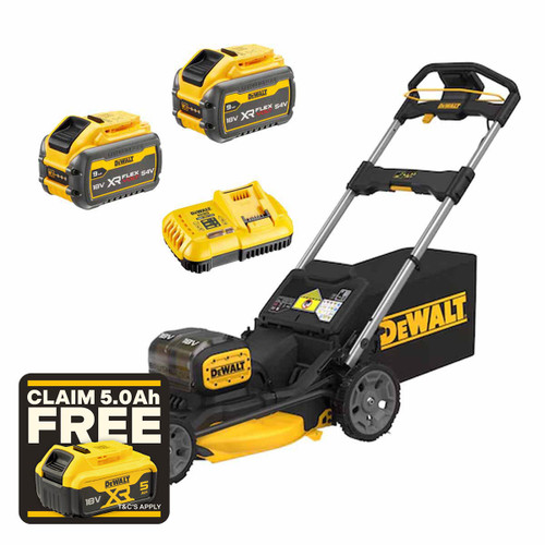 DeWalt DCMWP134 Twin 18V XR Next Generation 48cm Brushless Push Lawn Mower with 2x 9.0Ah FlexVolt Batteries and Charger