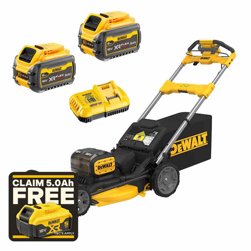 DeWalt DCMWSP156 Twin 18V XR Brushless 53cm Self-Propelled Lawn Mower with 2x 6.0Ah FlexVolt Batteries and Charger
