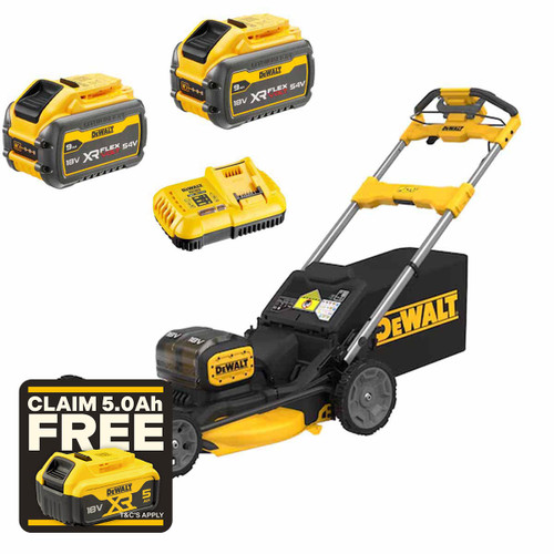 DeWalt DCMWSP156 Twin 18V XR Brushless 53cm Self-Propelled Lawn Mower with 2x 9.0Ah FlexVolt Batteries and Charger