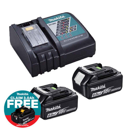 Makita DC18RC 18V LXT Fast Charger with 2x 6.0Ah Batteries