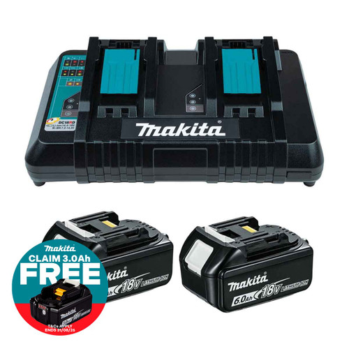 Makita DC18RD 18V LXT Twin Port Charger with 2x 6.0Ah Batteries