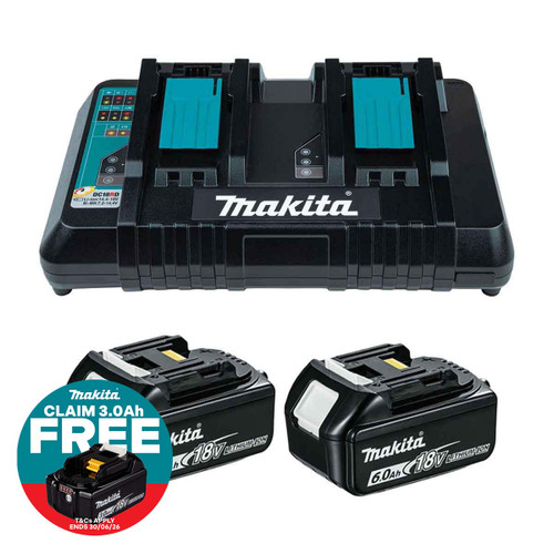 Makita DC18RD 18V LXT Twin Port Charger with 2x 6.0Ah Batteries