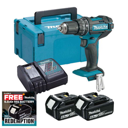 Makita DHP482Z LXT 18V Combi Drill with 2 x 6.0Ah Batteries