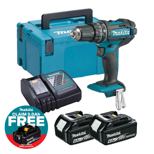 Makita DHP482Z LXT 18V Combi Drill with 2 x 6.0Ah Batteries