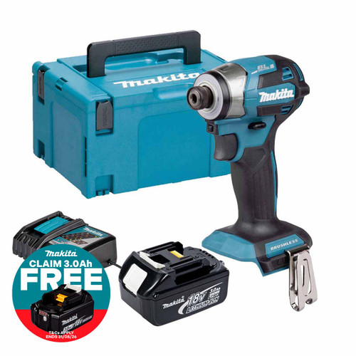 Makita DTD173Z 18V Brushless Impact Driver with 1x 3.0Ah Battery, Charger & Makpac Carry Case