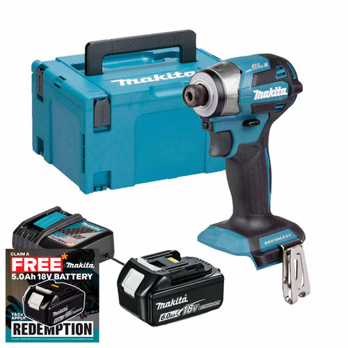 Makita DTD173Z 18V Brushless Impact Driver with 1x 6.0Ah Battery, Charger & Makpac Carry Case