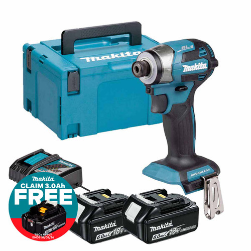 Makita DTD173Z 18V Brushless Impact Driver with 2x 6.0Ah Batteries, Charger & Makpac Carry Case