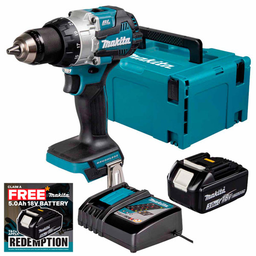Makita DHP489Z 18V LXT Brushless Compact Combi Drill with 1x 3.0Ah Battery, Charger & Makpac Carry Case