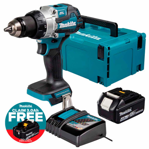 Makita DHP489Z 18V LXT Brushless Compact Combi Drill with 1x 4.0Ah Battery, Charger & Makpac Carry Case