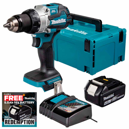 Makita DHP489Z 18V LXT Brushless Compact Combi Drill with 1x 4.0Ah Battery, Charger & Makpac Carry Case