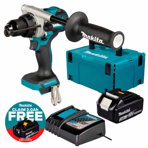 Makita DHP492Z 18V LXT Brushless Combi Drill with 1x 3.0Ah Battery, Charger & Makpac Carry Case