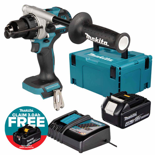 Makita DHP492Z 18V LXT Brushless Combi Drill with 1x 4.0Ah Battery, Charger & Makpac Carry Case