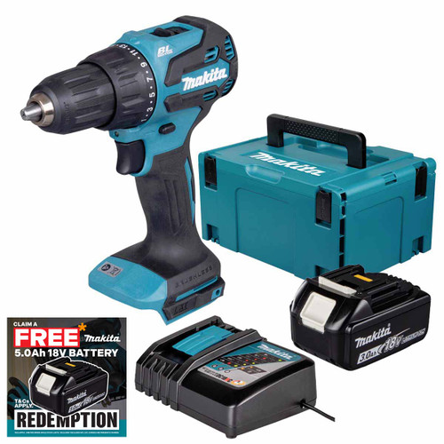 Makita DHP490Z 18V LXT Brushless Combi Drill with 1x 3.0Ah Battery, Charger & Makpac Carry Case