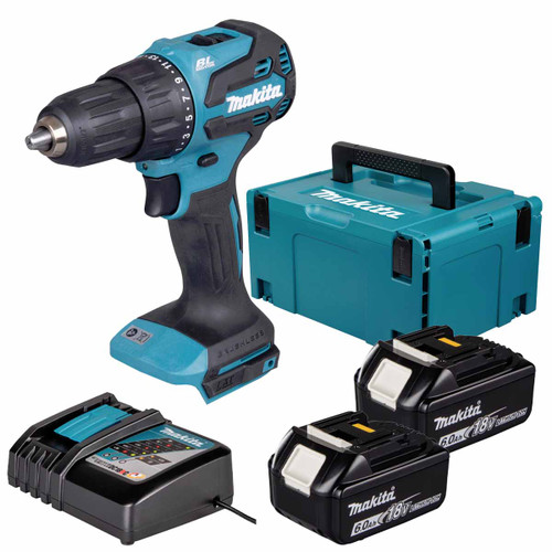 Makita DHP490Z 18V LXT Brushless Combi Drill with 2x 6.0Ah Batteries, Charger & Makpac Carry Case