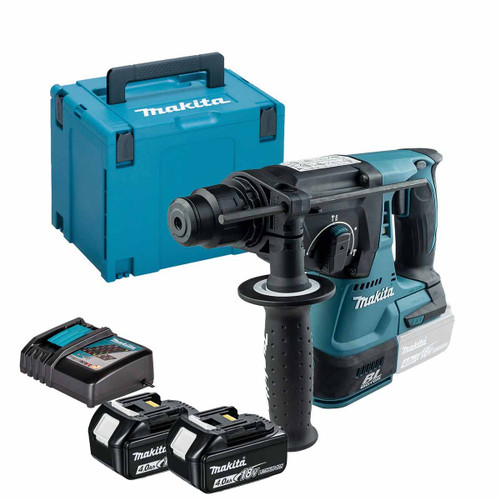 Makita DHR242Z 18V Brushless SDS+ Rotary Hammer Drill with 2x 4.0Ah Battery, Charger and Makpac Carry Case