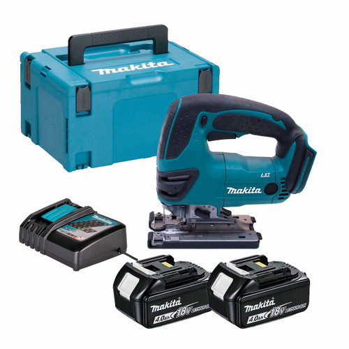 Makita DJV180Z LXT 18V Cordless Jigsaw with 2x 4.0Ah Batteries, Charger and Makpac Carry Case